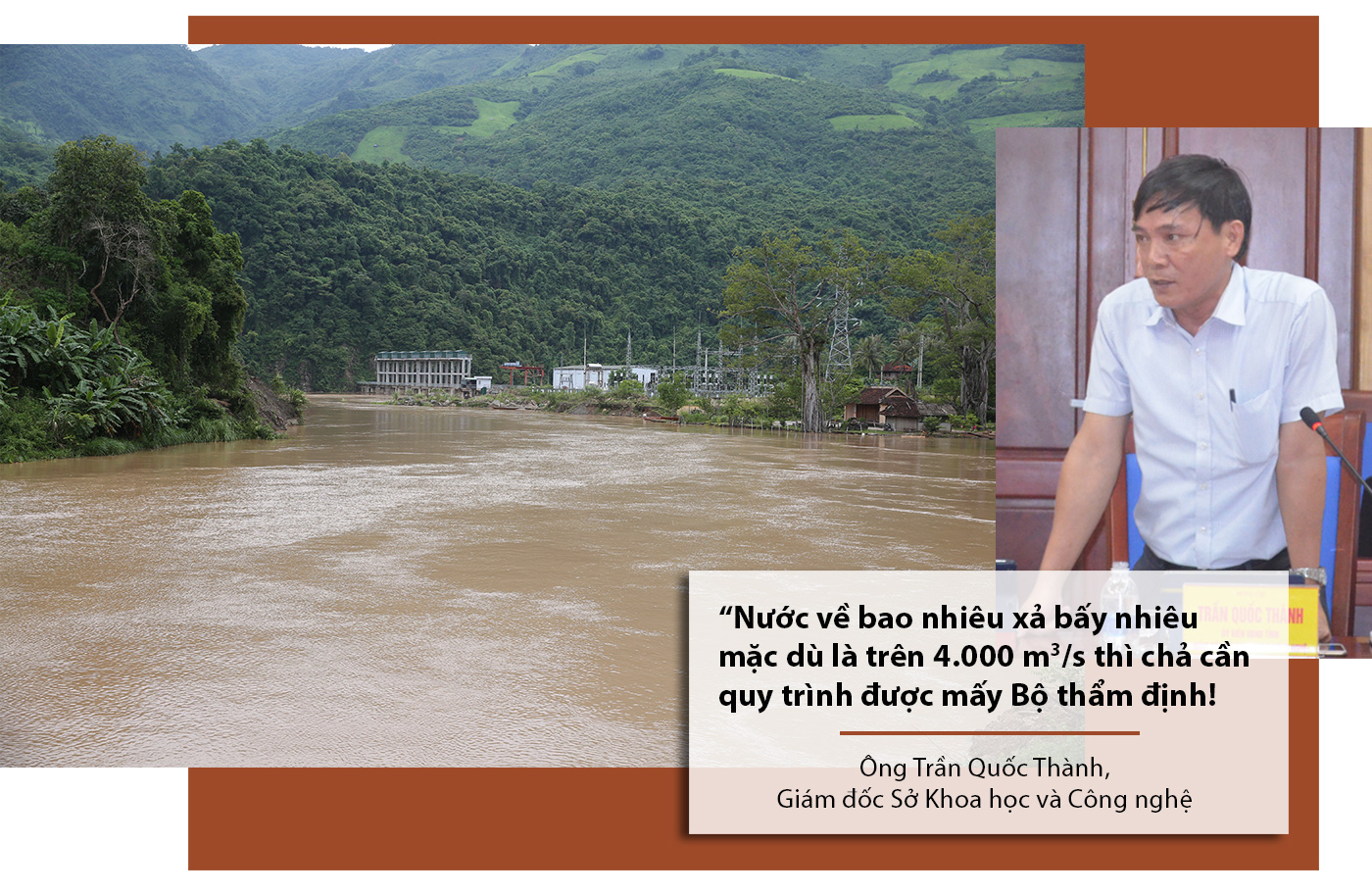 Giám đốc Sở KH&CN Trần Quốc Thành đóng góp ý kiến tại phiên họp thường kỳ tháng 8 của UBND tỉnh (ảnh nhỏ). Lòng hồ Nhà máy thủy điện Nậm Mô ngày 26/8/2018.