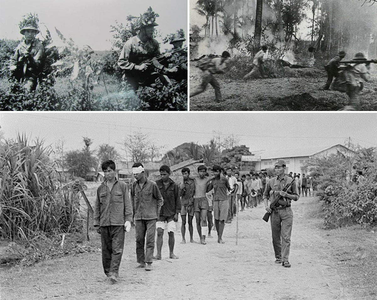 Quân tình nguyện Việt Nam truy kích quân Khơ me đỏ; Hàng trăm lính Khơ me đỏ bị quân ta bắt khi chúng xâm lấn biên giới Việt Nam ở 2 huyện Bảy Núi và Tịnh Biên, tỉnh An Giang (19/1/1978).