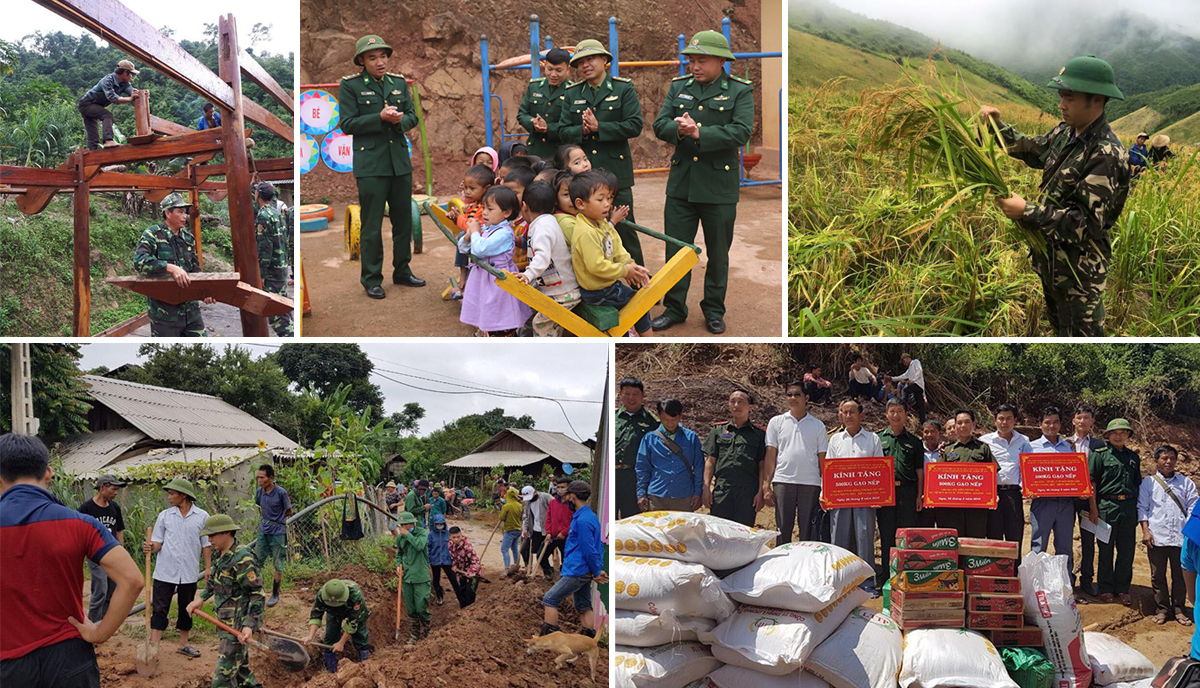 Bộ đội Biên phòng giúp dân dựng nhà, gặt lúa, làm hệ thống nước sạch, tặng gạo đón Tết.