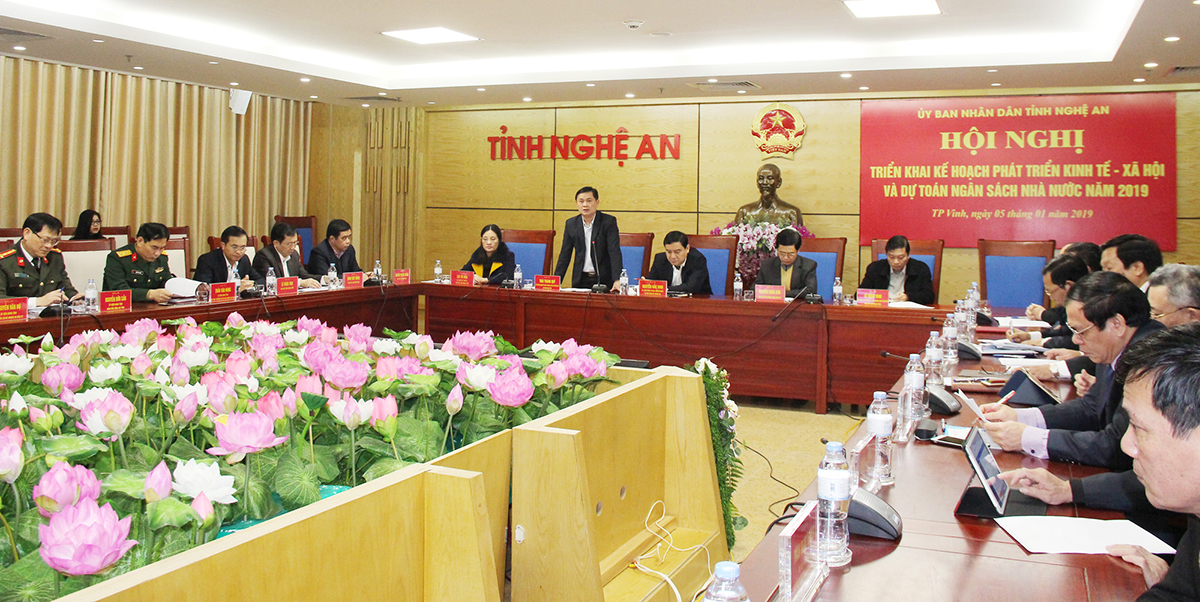 Chủ tịch UBND tỉnh Thái Thanh Quý phát biểu tại Hội nghị triển khai nhiệm vụ kế hoạch phát triển kinh tế - xã hội và dự toán ngân sách Nhà nước năm 2019 của UBND tỉnh ngày 5/1/2019.