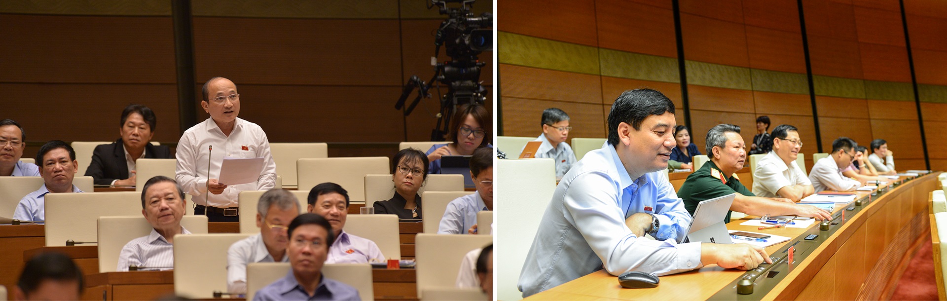 Đoàn đại biểu Quốc hội tỉnh Nghệ An phát biểu thảo luận và ấn nút thông qua luật, dự án luật tại kỳ họp Quốc hội.
