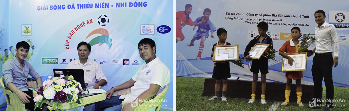 Cựu HLV SLNA Nguyễn Hữu Thắng và cầu thủ Công Vinh trả lời phỏng vấn Báo Nghệ An; Cầu thủ Trọng Hoàng trao giấy khen cho các cầu thủ xuất sắc.