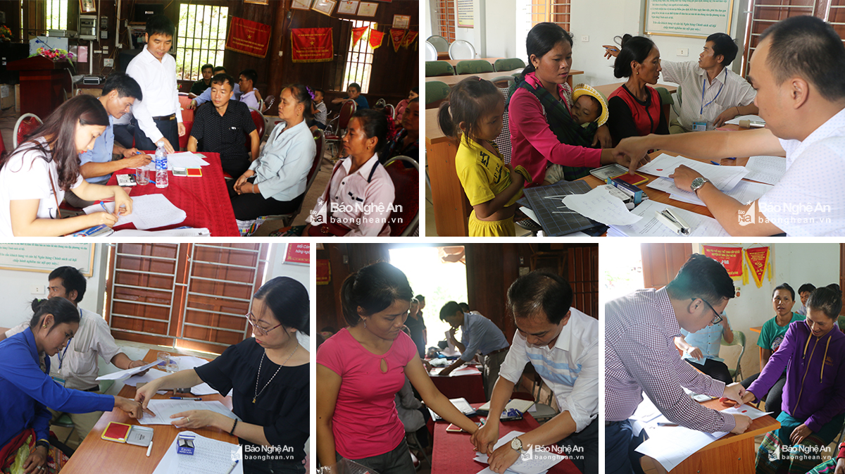 Cán bộ Cục Hộ tịch, quốc tịch, chứng thực (Bộ Tư pháp) và Sở Tư pháp Nghệ An hướng dẫn những cô dâu Lào kê khai hồ sơ, làm thủ tục nhập quốc tịch.