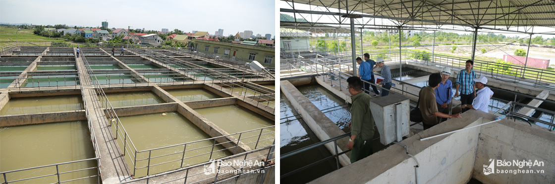 Hệ thống xử lý nước sạch tại Nhà máy cấp nước Hưng Vĩnh (trái) và Nhà máy nước cầu Bạch.