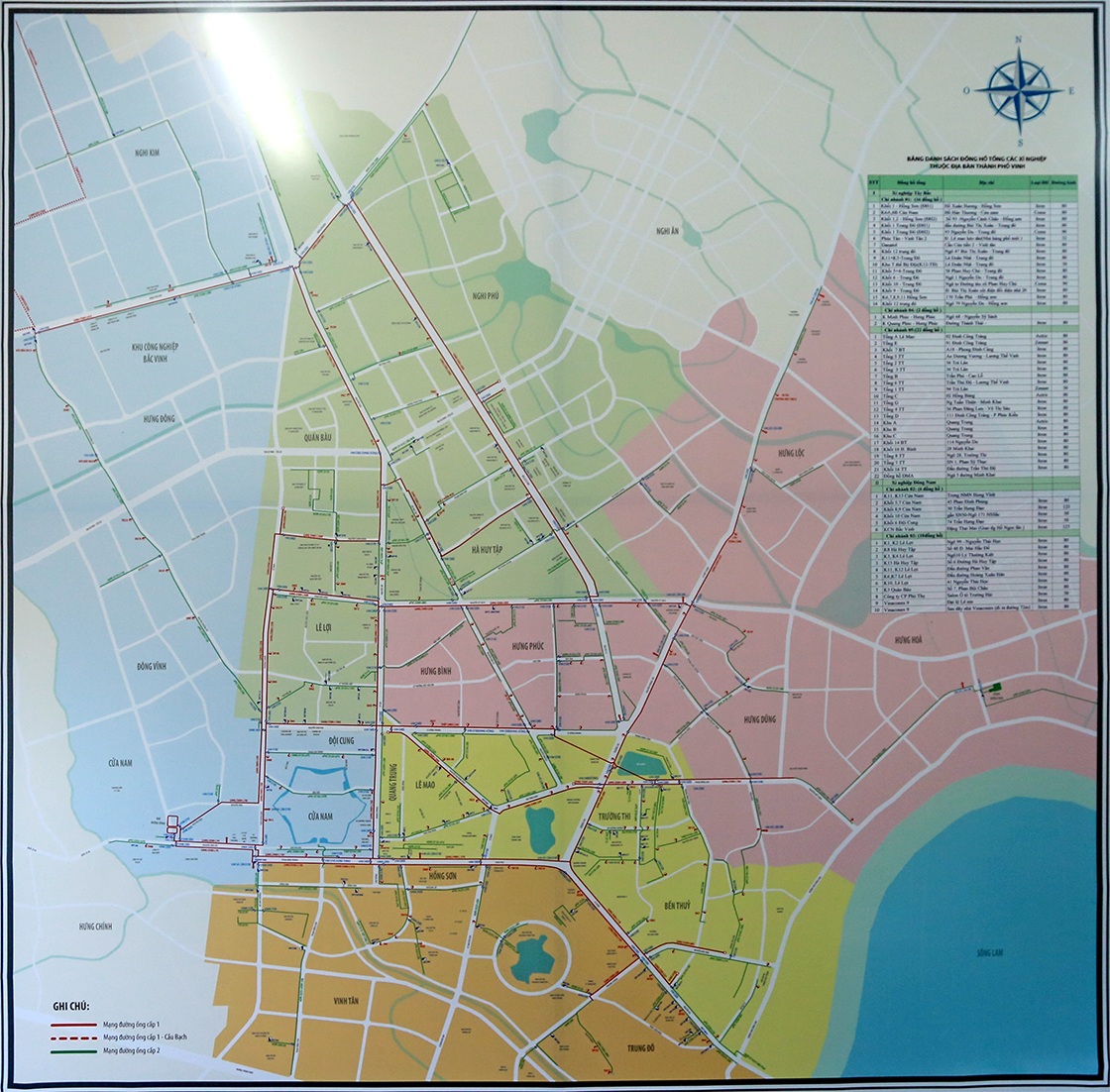 Mặt bằng tổng  thể mạng lưới đường ống cấp nước 1,2 tại thành phố Vinh.