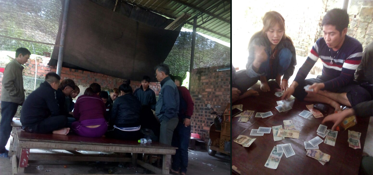 Lao  động người Việt tại Trung Quốc tụ tập đánh bạc. 