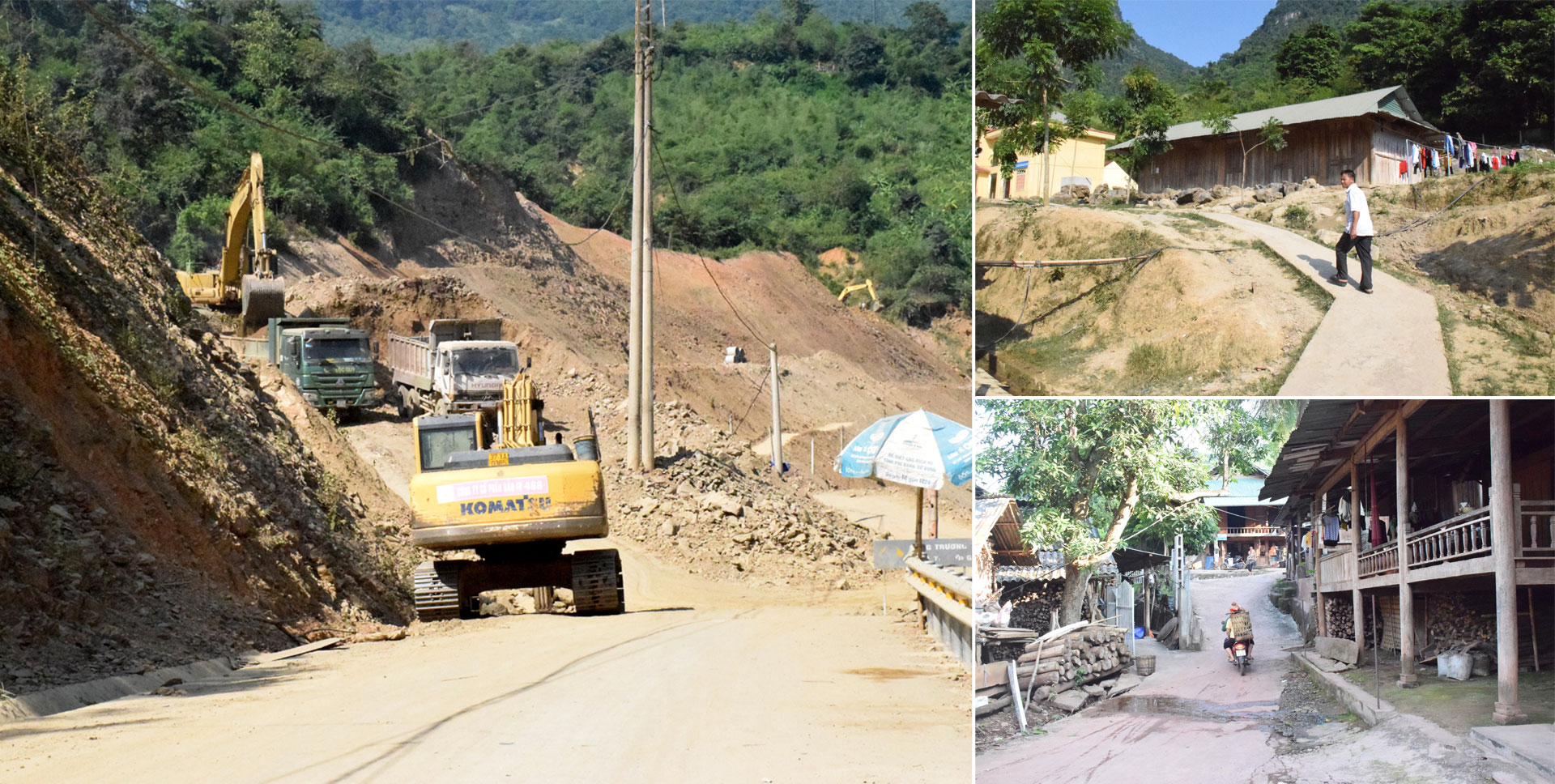 Huyện Kỳ Sơn có chính sách hỗ trợ các bản xi măng làm đường, đồng thời hỗ trợ máy trộn bê tông, máy múc để làm đường bê tông. 