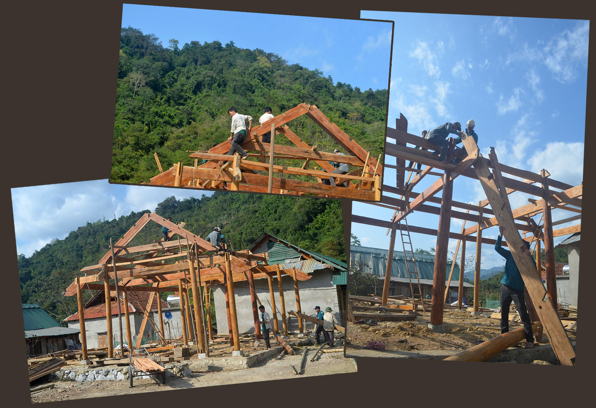 Người dân khe Chóng đang dựng nhà tại nơi ở mới.