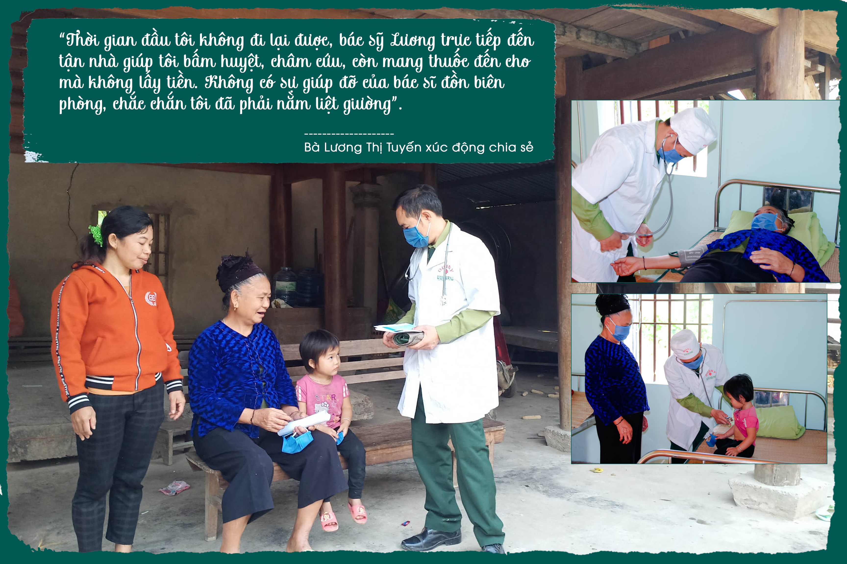  Bác sĩ quân y Đồn Biên phòng Phúc Sơn Nguyễn Bá Lương thăm khám bệnh cho người dân bản Cao Vều 1.