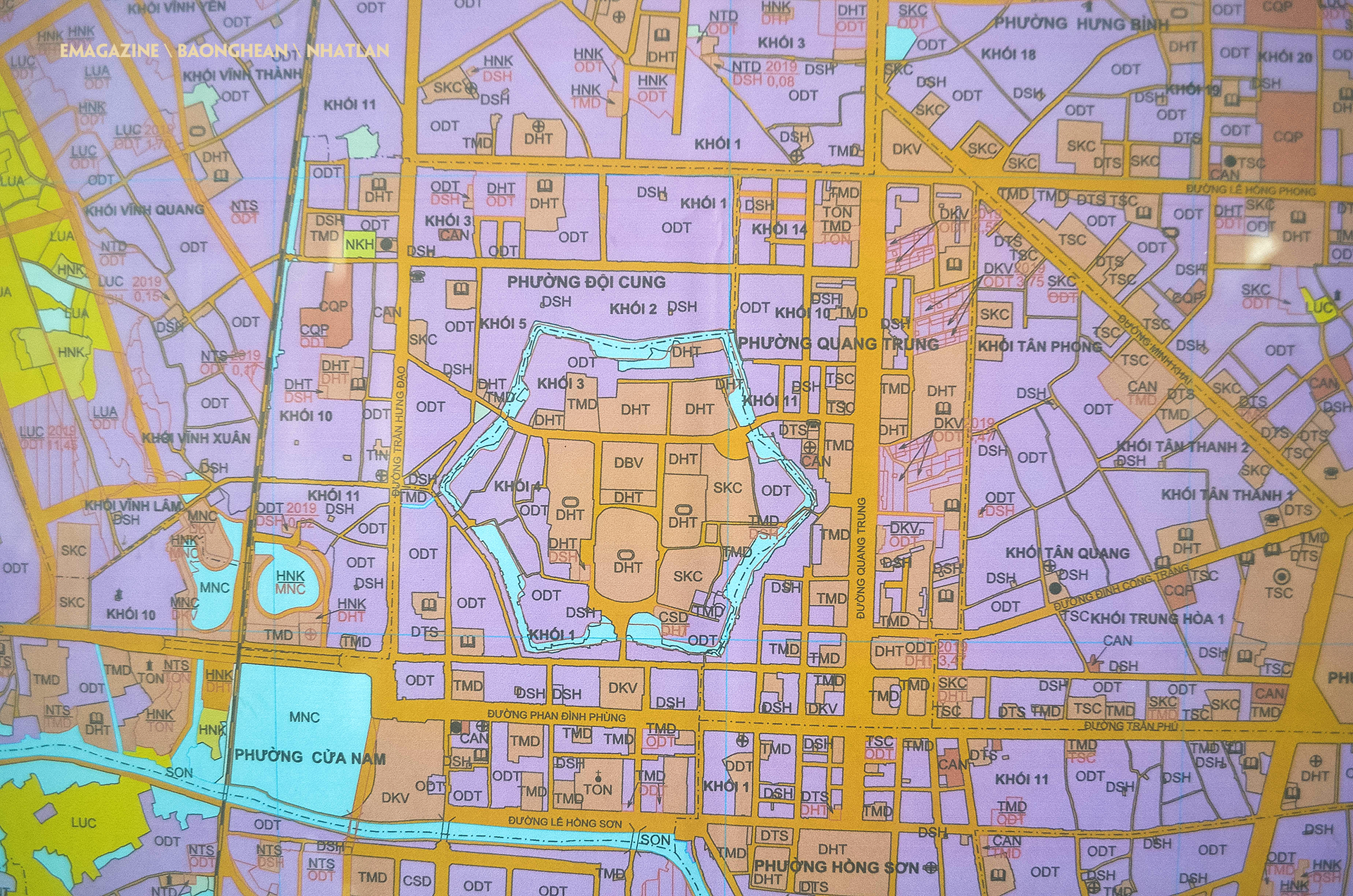 Bản đồ quy hoạch sử dụng đất năm 2019 và quy hoạch sử dụng đất đến năm 2020 của thành phố Vinh, khu vực có nhà ở của 105 hộ dân đều là đất ở đô thị.