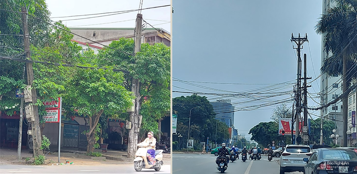 Cột điện và dây điện cần thay thế, hạ ngầm trên đường Nguyễn Thái Học.