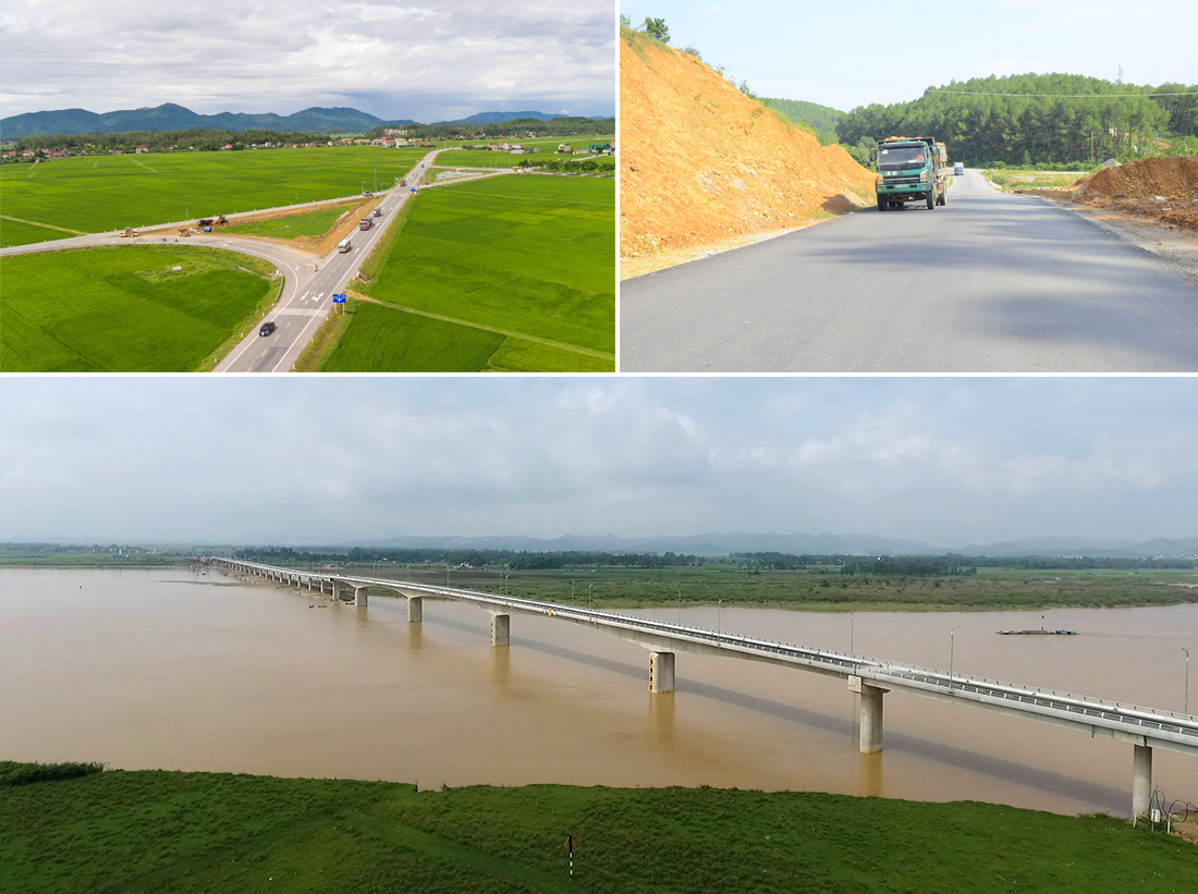 Đường N5 kết nối các vùng kinh tế miền Tây với KKT Đông Nam đến cụm cảng Quốc tế Cửa Lò; Quốc lộ 15 A đoạn qua huyện Nam Đàn được nâng cấp mở rộng; công trình cầu Yên Xuân.