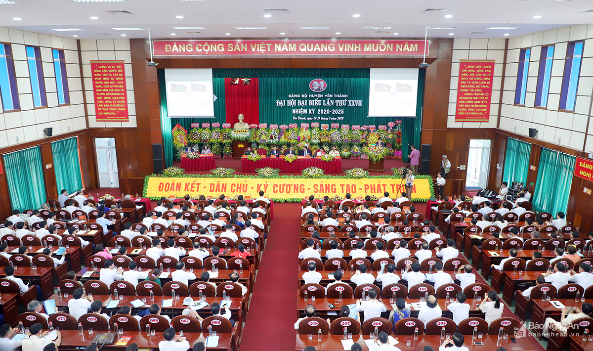 Toàn cảnh Đại hội đại biểu Đảng bộ huyện Yên Thành nhiệm kỳ 2020 -2025.