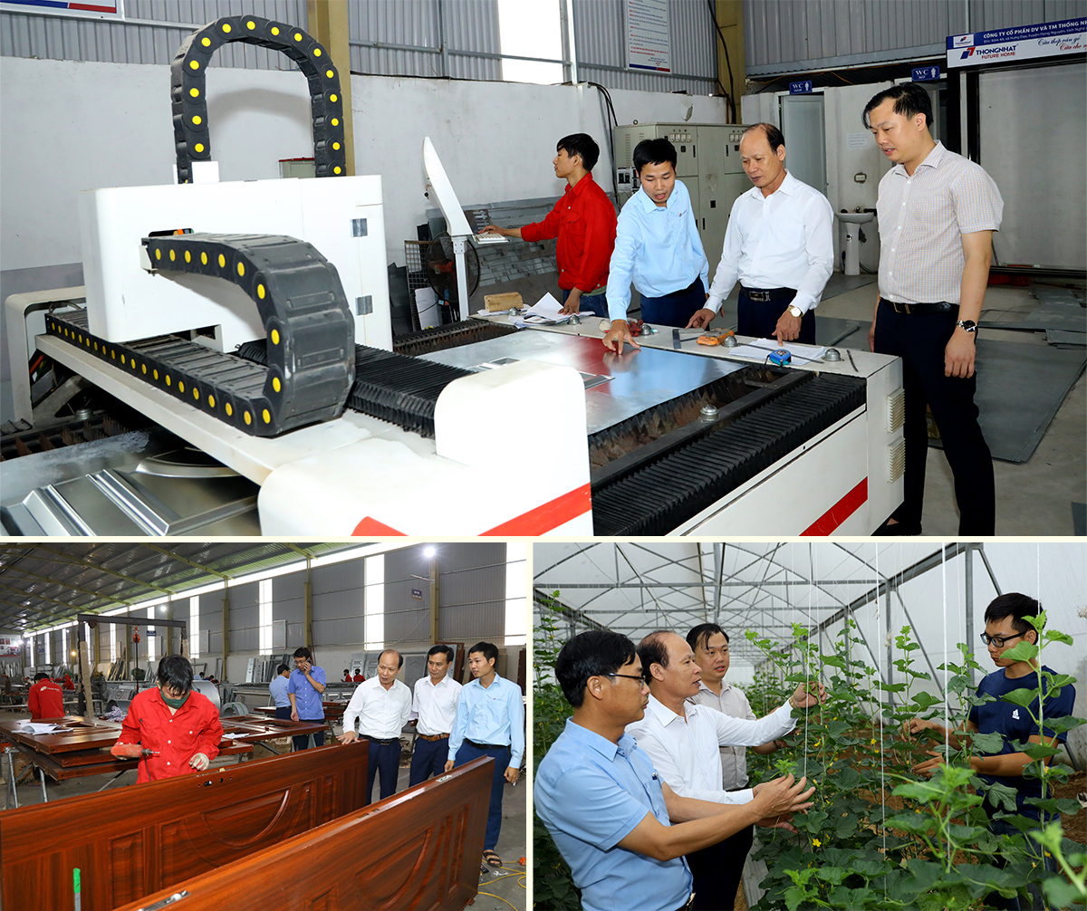 Lãnh đạo huyện Hưng Nguyên kiểm tra các mô hình sản xuất kinh tế tại địa phương.