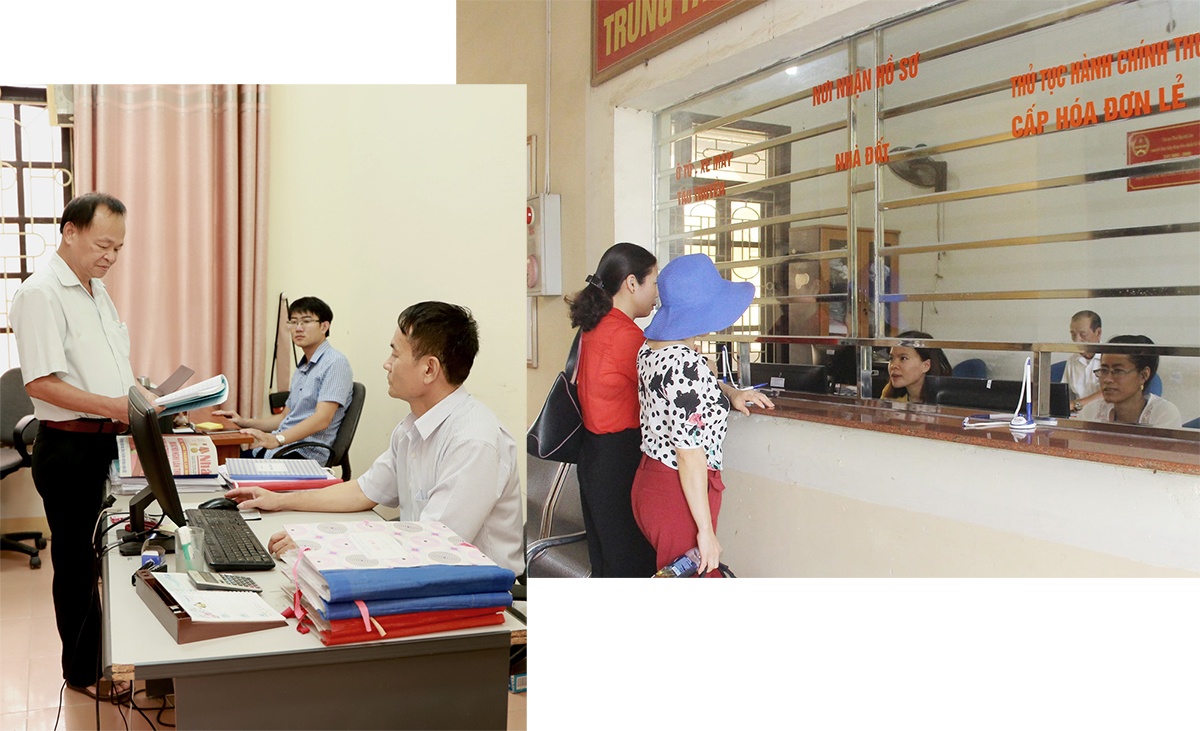 Lãnh đạo Ủy ban Kiểm tra Huyện ủy trao đổi công việc với cán bộ trong ban; Giao dịch tại bộ phận một cửa Chi cục thuế Quỳnh Lưu.