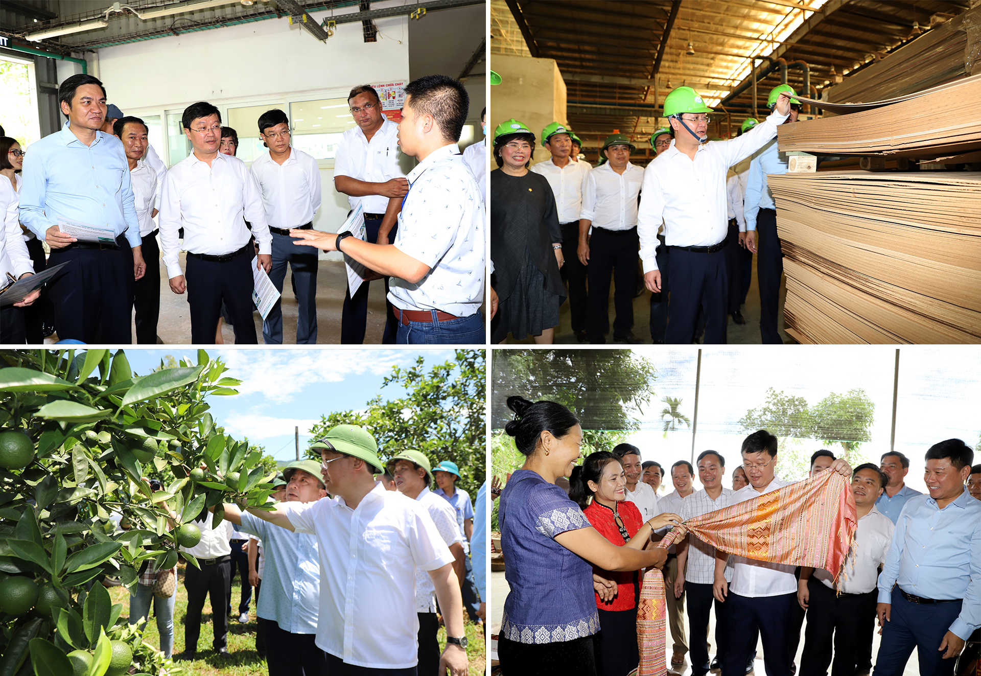 Chủ tịch UBND tỉnh Nguyễn Đức Trung thăm nhà máy sản xuất nước sạch của Tập đoàn TH, Nhà máy ván gỗ MDF thuộc Công ty CP Lâm nghiệp Tháng Năm; thăm mô hình trồng cam tại bản Khe Hán, xã Châu Hạnh và HTX làng nghề thổ cẩm dệt Hoa Tiến (Quỳ Châu).