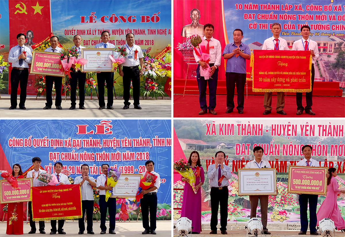 Các xã Lý Thành, Tiến Thành, Đại Thành, Kim Thành đón nhận danh hiệu đạt chuẩn nông thôn mới.