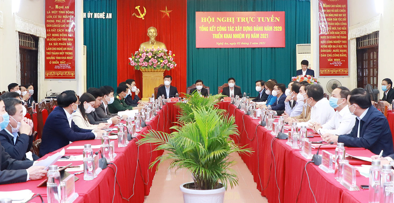 Hội nghị tổng kết công tác xây dựng Đảng năm 2020, triển khai nhiệm vụ năm 2021 tại điểm cầu chính Tỉnh ủy Nghệ An.