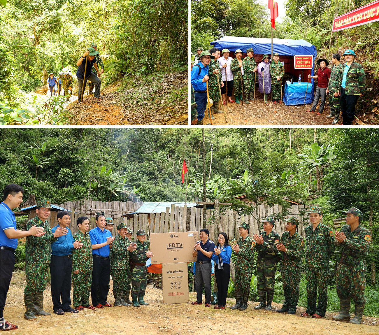 Đồng chí Nguyễn Văn Thông cùng đoàn công tác của tỉnh vượt qua nhiều đèo dốc đến thăm, tặng quà cán bộ, chiến sỹ điểm chốt Nhọt Lợt (Mỹ Lý - Kỳ Sơn).