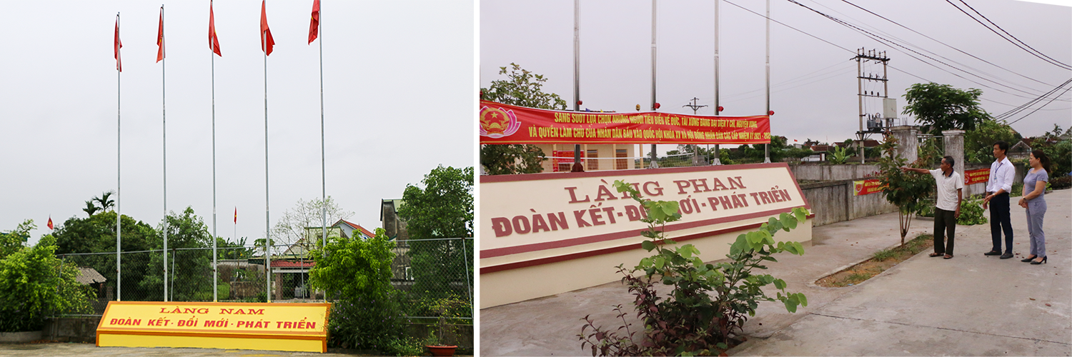 Mỗi xóm, thôn ở xã Hưng Tân đều xây dựng cụm cờ Tổ quốc khang trang. Ảnh: KL 