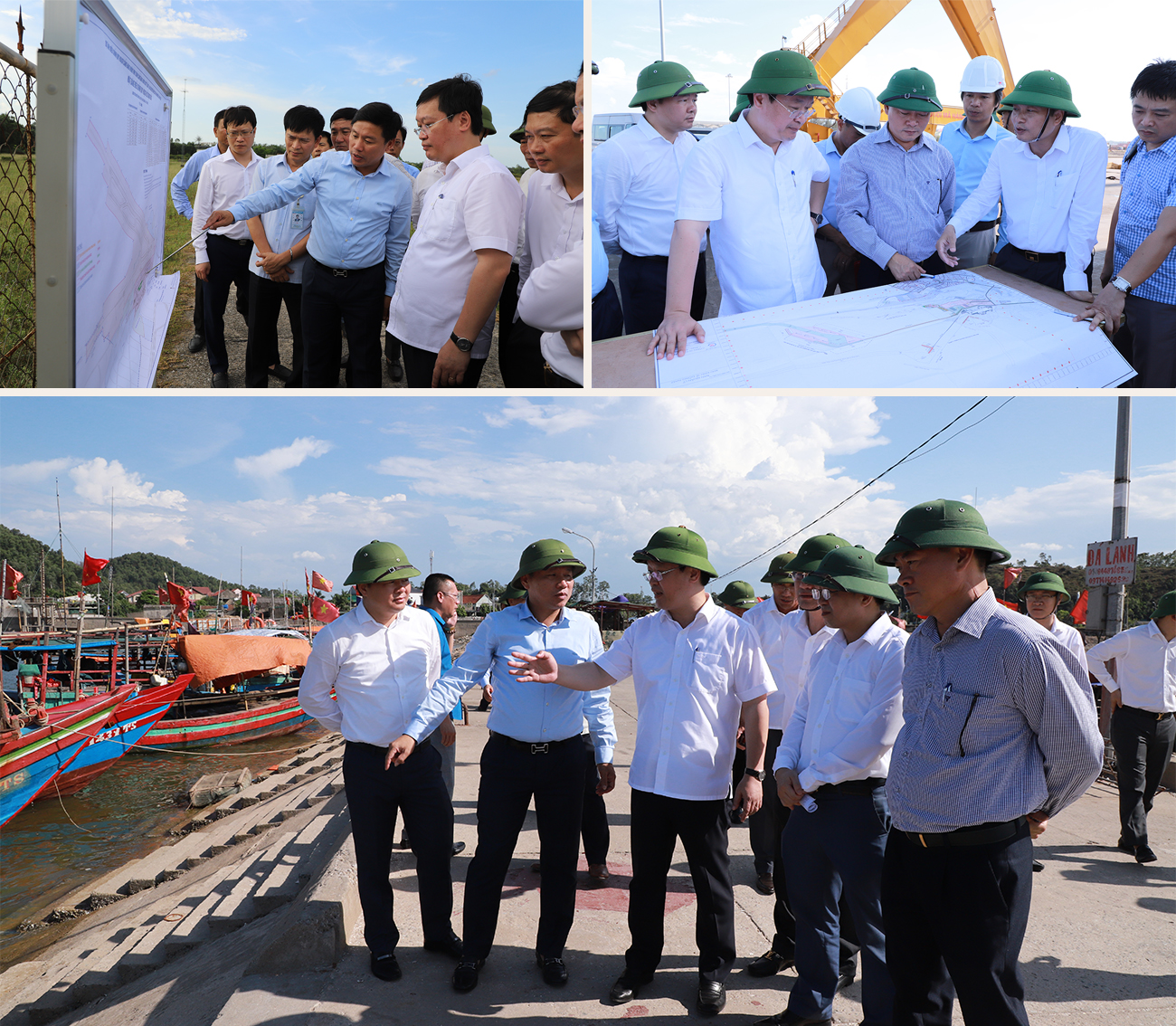 Đồng chí Nguyễn Đức Trung, Chủ tịch UBND tỉnh kiểm tra tình hình thực hiện các dự án trong Cảng Hàng không Vinh, Cảng Cửa Lò và hiện trạng cầu cảng dân sinh tại Cảng Cửa Lò.
