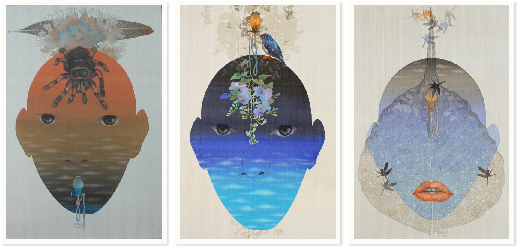Bộ tranh 'Không thị sắc' (3 bức) Lụa, 120x78 cm, 2012.