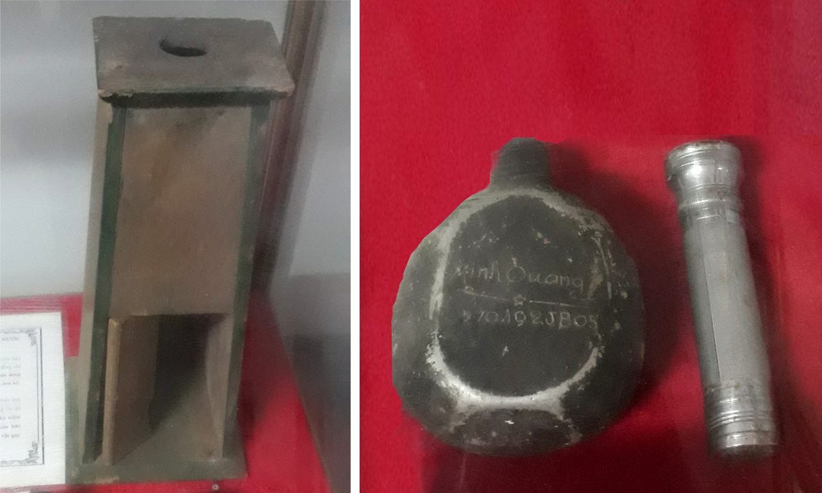Một số vật dụng của phóng viên Báo Nghệ An trong những năm chống Mỹ (Ảnh trái: Hộp đèn viết báo).