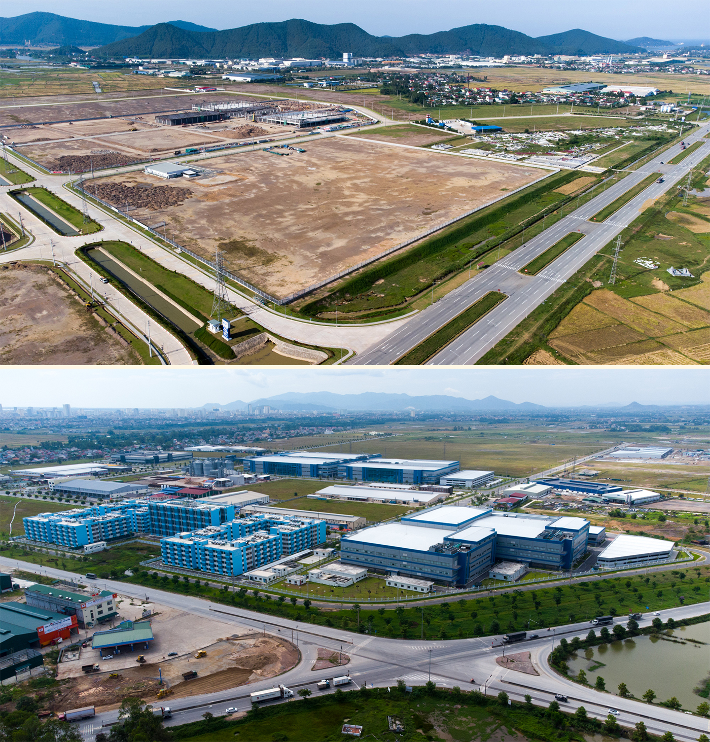 Khu công nghiệp WHA thuộc KKT Đông Nam (ảnh trên) và Khu công nghiệp SVIP Nghệ An. Ảnh: Thành Cường