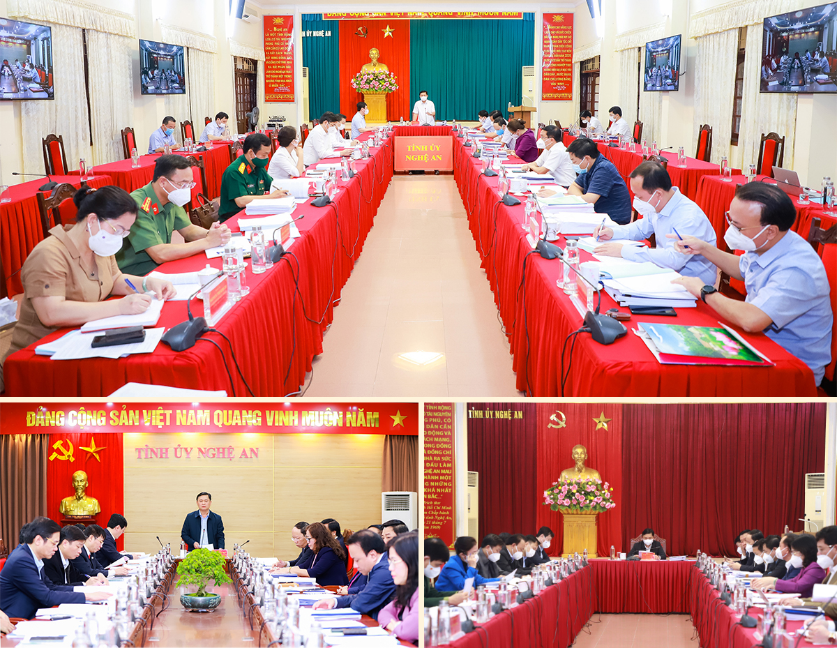 Một số phiên họp thường kỳ của Ban Thường vụ Tỉnh ủy Nghệ An trong năm 2021. Ảnh: Thành Duy
