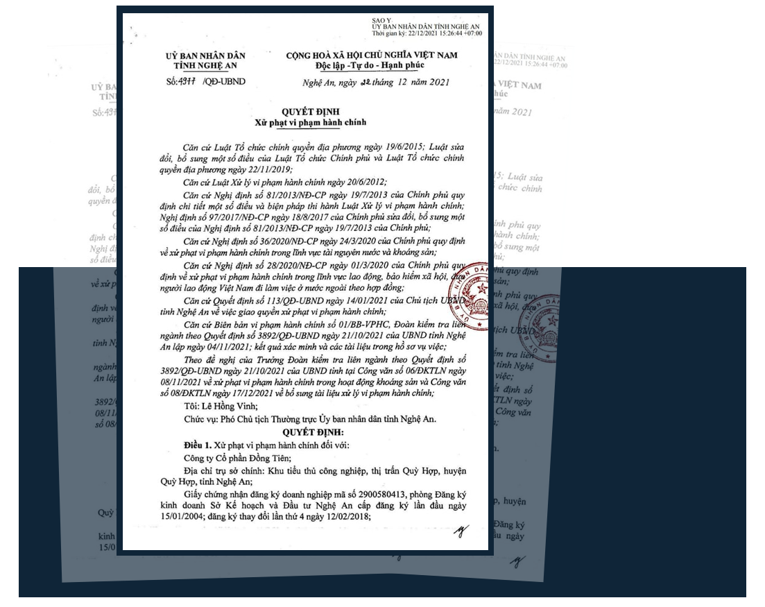 Quyết định số 4977/QĐ-UBND xử phạt vi phạm hành chính đối với Công ty CP Đồng Tiên.