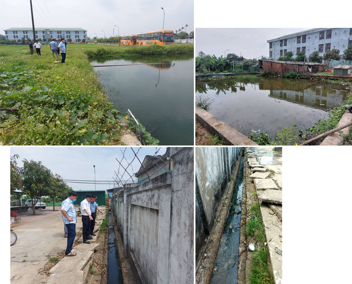 Hệ thống hồ lắng (2 ảnh trên) và mương thoát nước khu ký túc xá Trường Phổ thông dân tộc nội trú THPT số 2 Nghệ An.