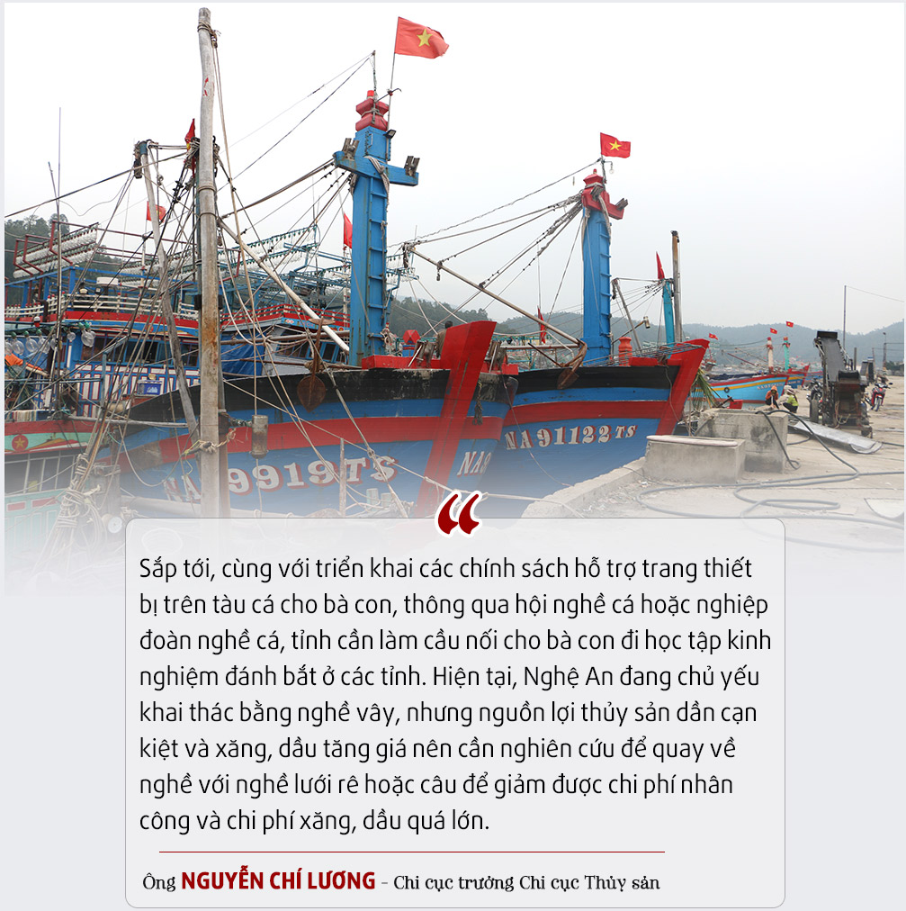 Tàu đánh bắt xa bờ theo Nghị định 67 của ngư dân xóm 9, xã Sơn Hải nằm bờ từ trước Tết. Ảnh: Nguyễn Hải