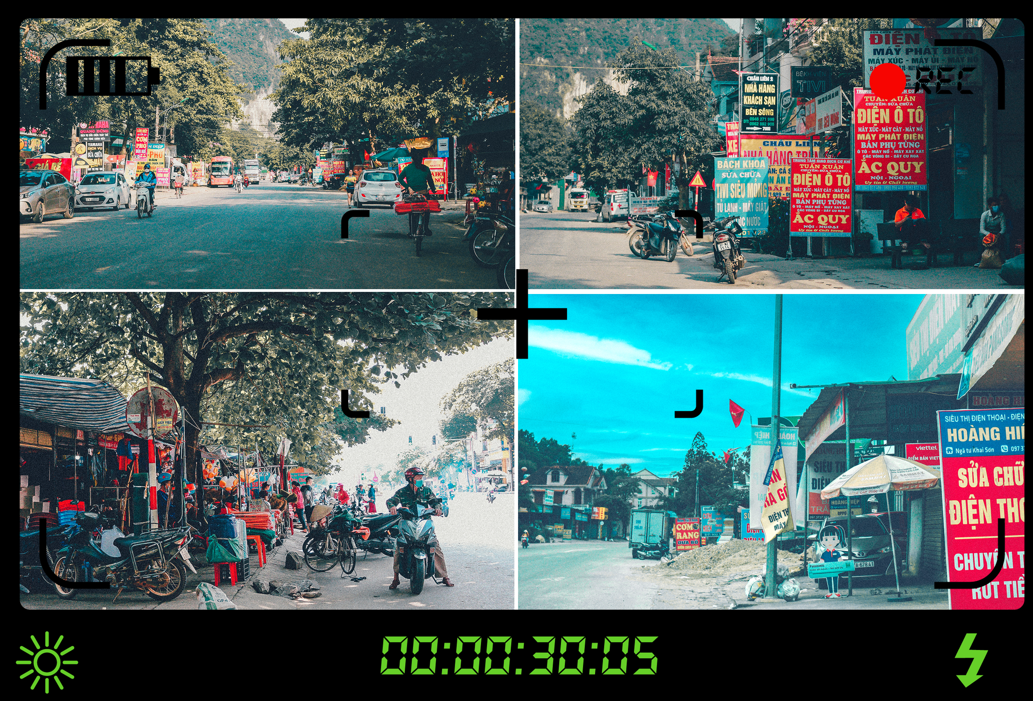 Biển bảng quảng cáo, hàng quán lấn chiếm 2 bên đường ở thị trấn và khu vực chợ Con Cuông; Hình ảnh ở ngã tư xã Khai Sơn (Anh Sơn).