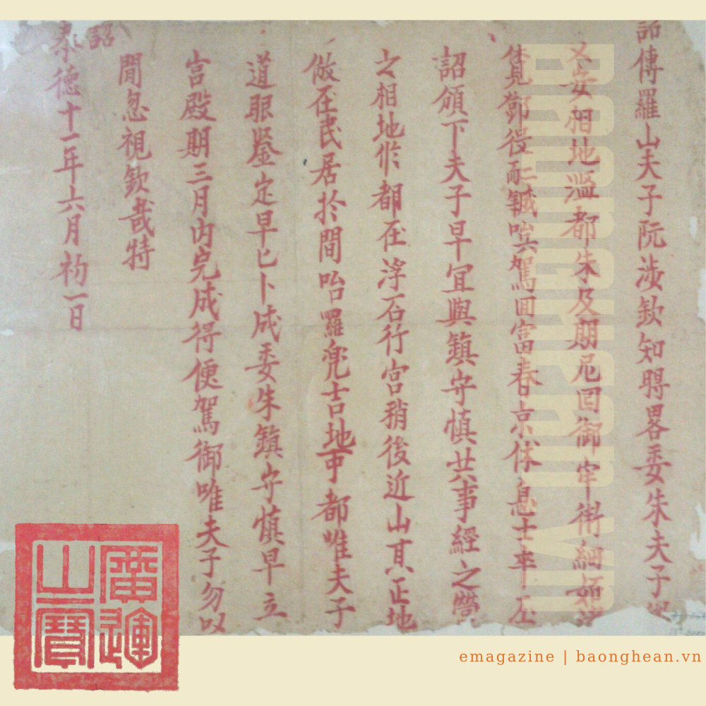 Bức thư Long Nhương Tướng quân Nguyễn Huệ gửi cho La Sơn Phu Tử ngày 1 tháng 6 nă Thái Đức 11. Ảnh tư liệu: Vân Thắng.
