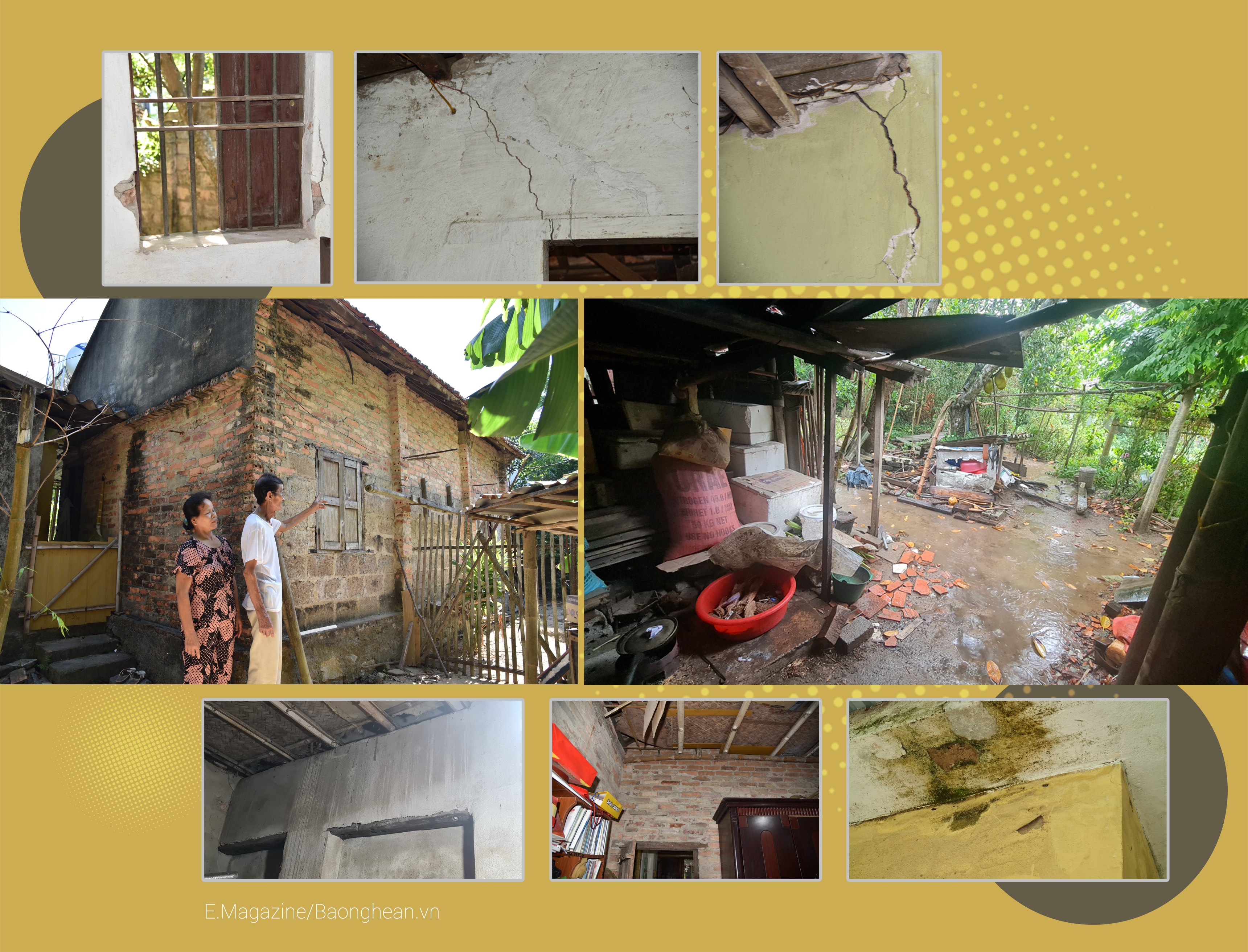 Căn nhà của vợ chồng ông Nguyễn Hữu Thân xây từ năm 1982 trong tình trạng không da trát phía ngoài, đã xuống cấp nghiêm trọng; Trong nhà, có nhiều vết nứt tường, vôi vữa bong tróc do hàng chục năm không được phép sửa chữa; khu vực vườn rau ngập nước chỉ sau trận mưa chừng 15 phút.