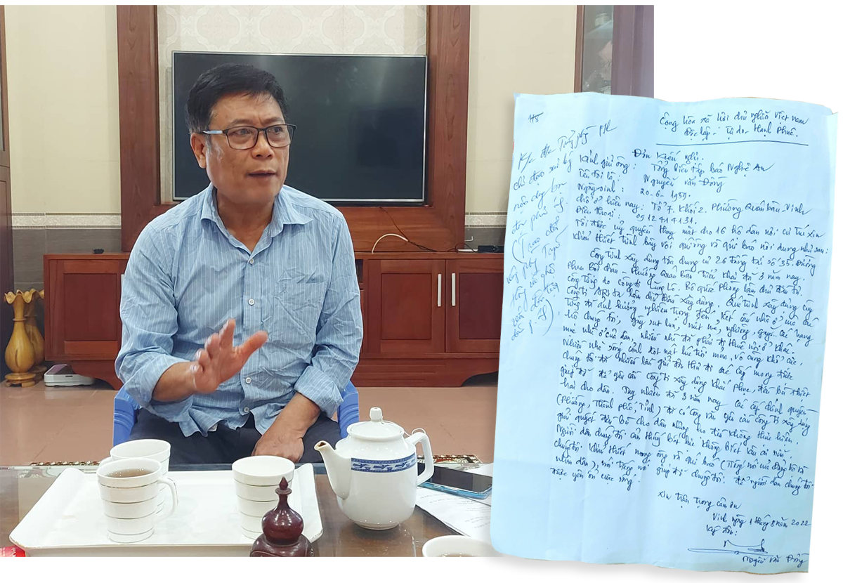 Ông Nguyễn Văn Đồng - đại diện các hộ dân khối 2, phường Quán Bàu - gửi đơn kiến nghị đến Báo Nghệ An.
