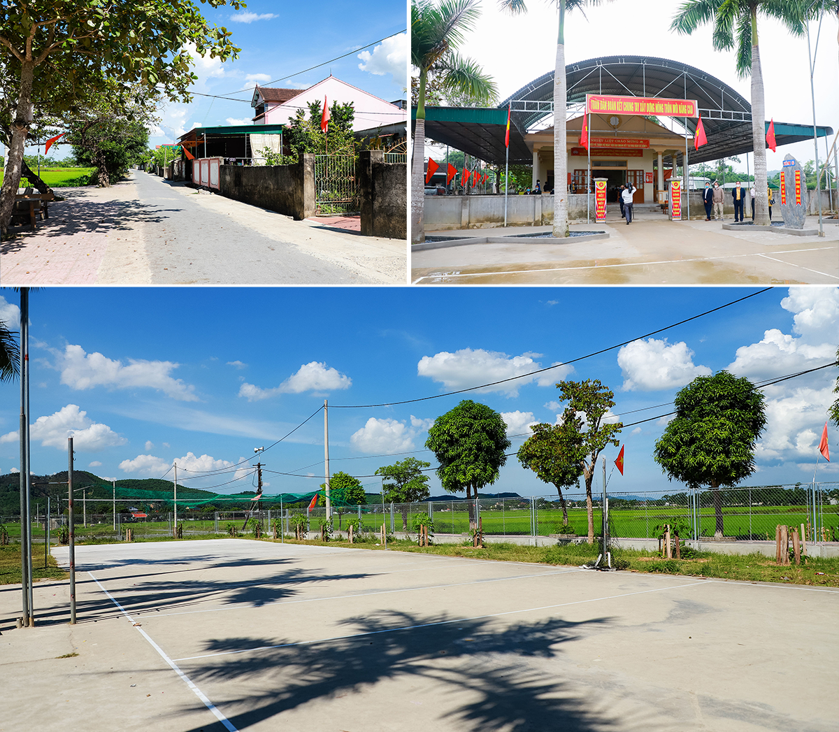 Các công trình đường làng, nhà văn hóa, sân bóng chuyền ở xóm 6, xã Tân Sơn (Đô Lương) được xây dựng khang trang.