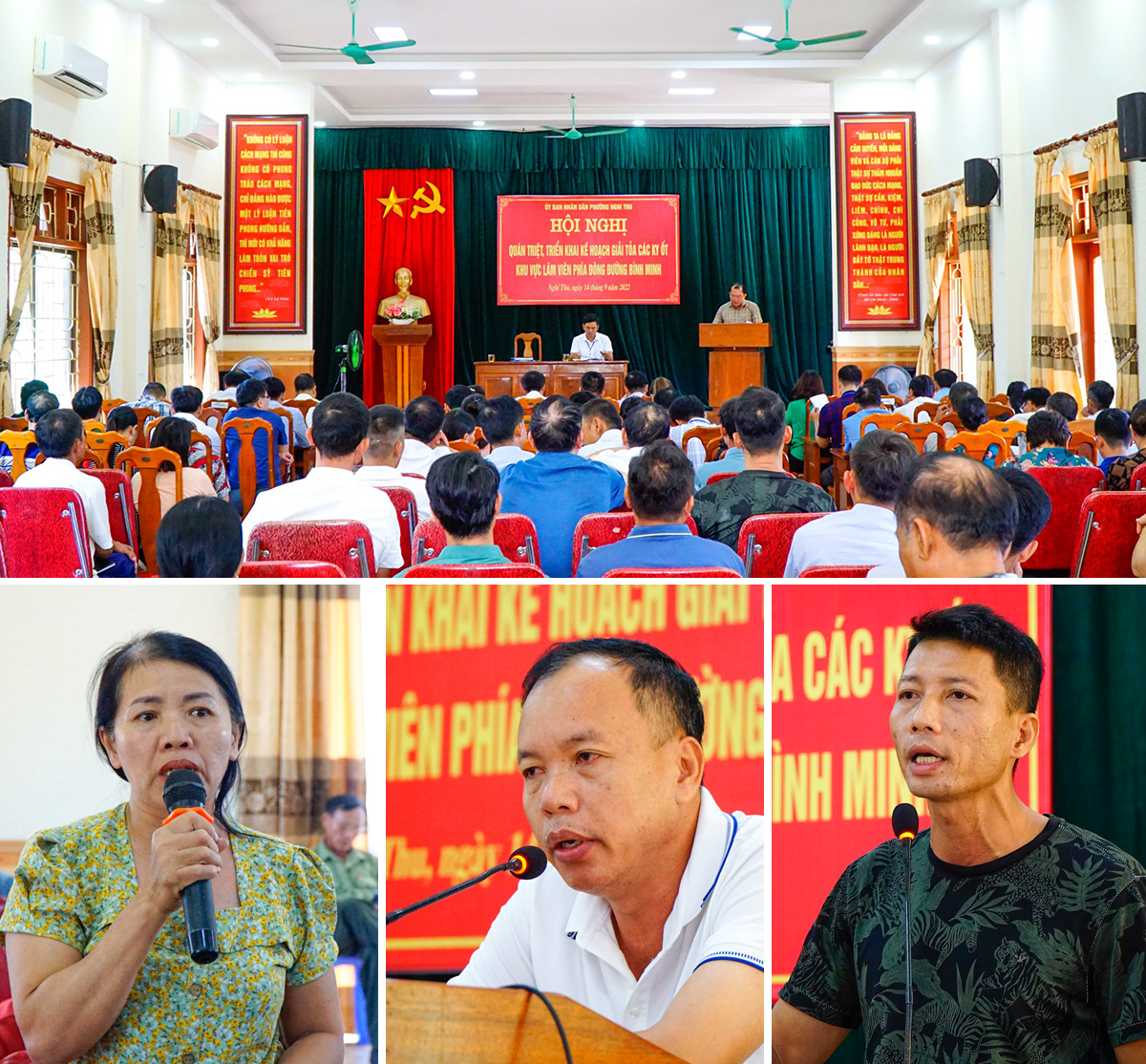 Một số hộ kinh doanh khu vực lâm viên phía Đông đường Bình Minh trình bày ý kiến tại buổi đối thoại ở phường Nghi Thu chiều ngày 14/9/2022.