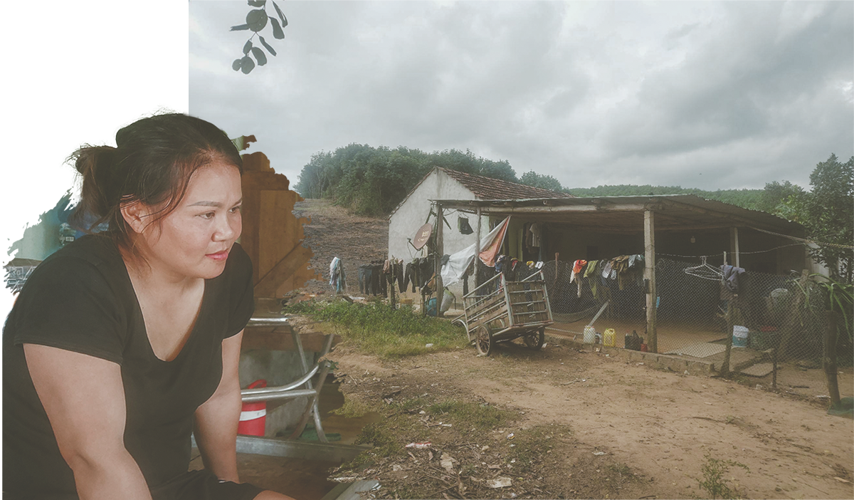Chị Nguyễn Thị Tiến (bản Bình Quang) và căn nhà gia đình đang sống.
