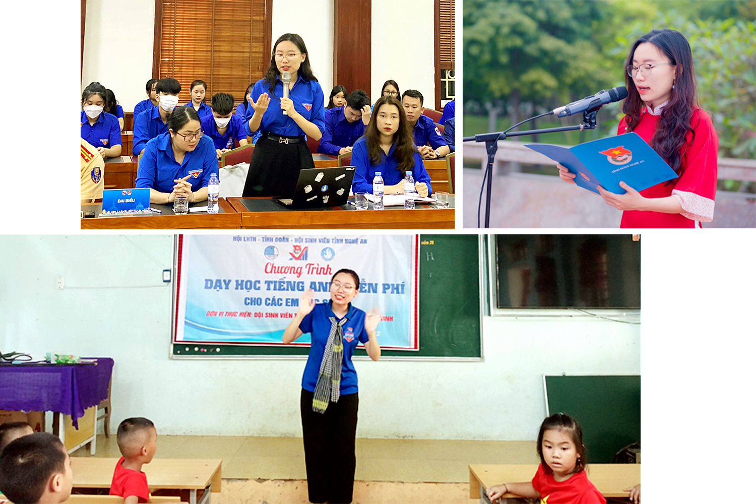 Những hoạt động tình nguyện và chương trình ngoại khóa mà sinh viên Nguyễn Nguyệt Anh tham gia trong thời gian là sinh viên trường Đại học Vinh. Ảnh: NVCC