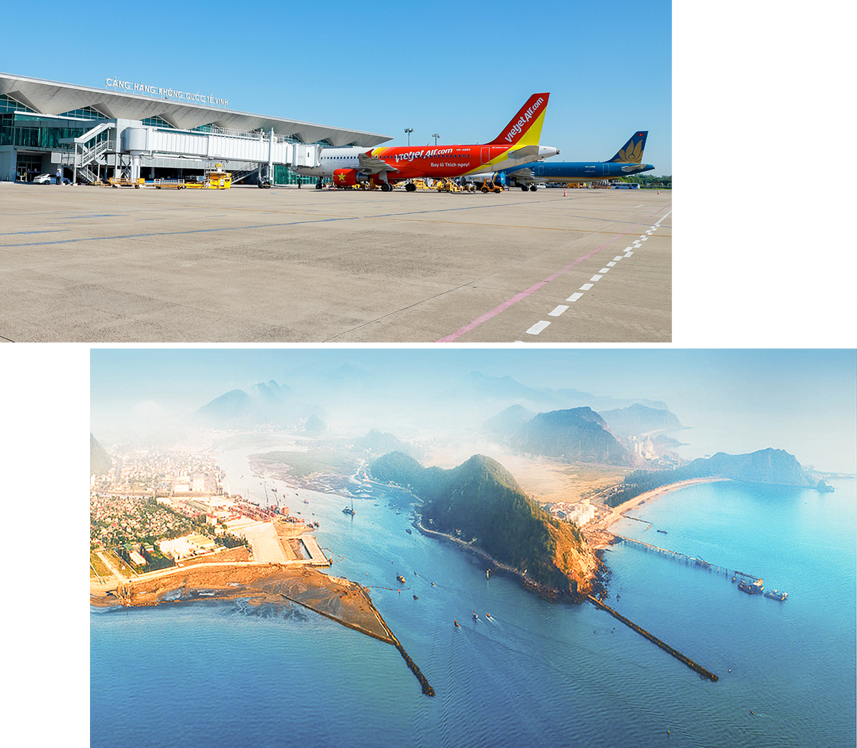 Cảng hàng không quốc tế Vinh; Toàn cảnh cảng Cửa Lò. Ảnh tư liệu: Duy - Cường