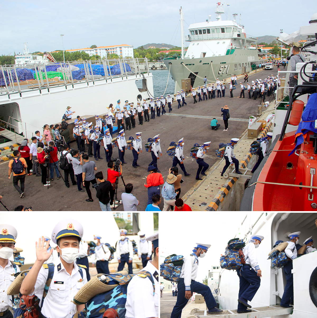 Đoàn công tác và các chiến sỹ hải quân lên đường ra Trường Sa thực hiện nhiệm vụ.