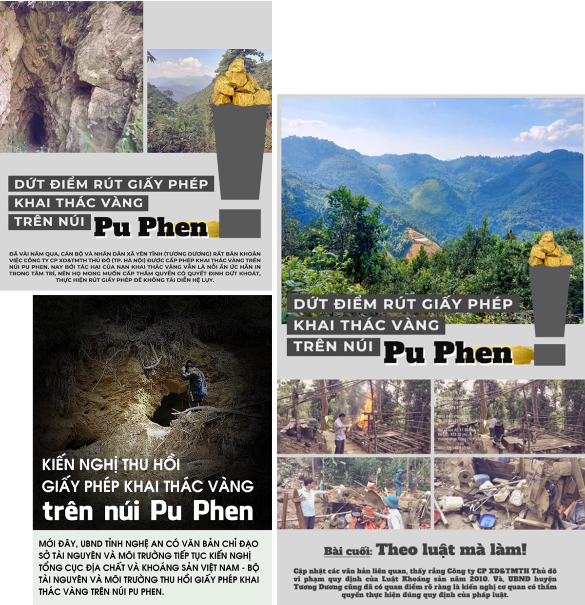 Bìa một số bài viết liên quan Dự án Đầu tư khai thác hầm lò quặng vàng gốc tại khu vực xã Yên Na và xã Yên Tĩnh của Công ty Thủ Đô trên Báo Nghệ An.