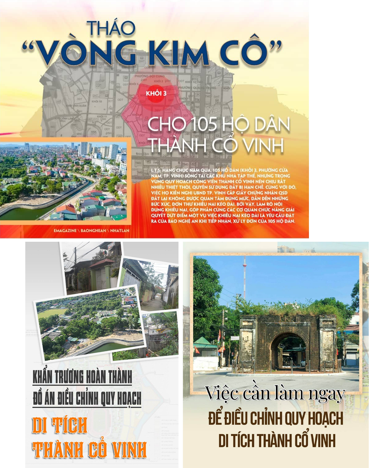 Bìa các bài viết liên quan đến việc giải quyết các khu tập thể vùng Thành cổ Vinh trên Báo Nghệ An điện tử.