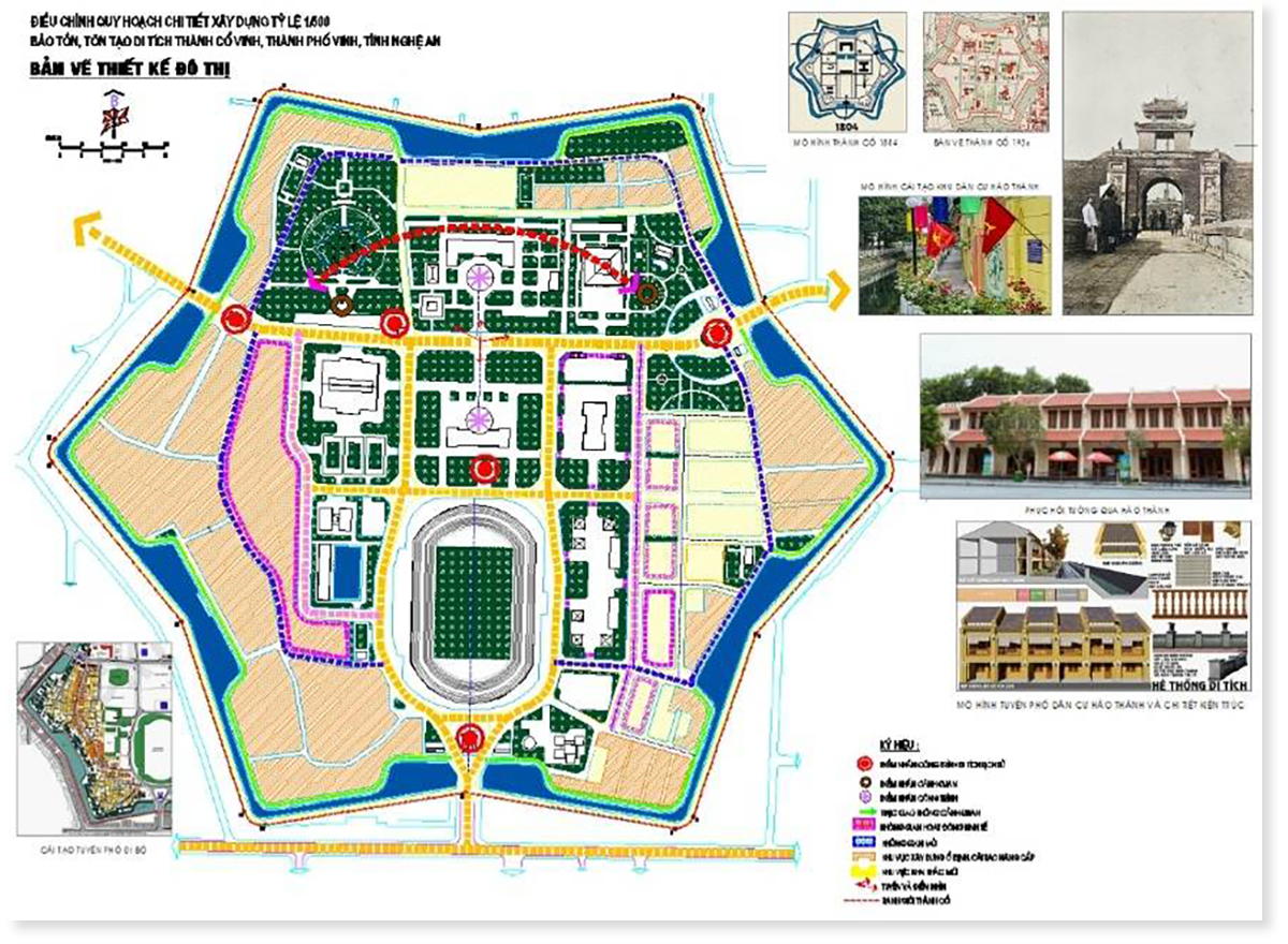 Bản vẽ dự thảo điều chỉnh quy hoạch chi tiết xây dựng tỷ lệ 1/500 bảo tồn, tôn tạo Di tích Thành cổ Vinh.