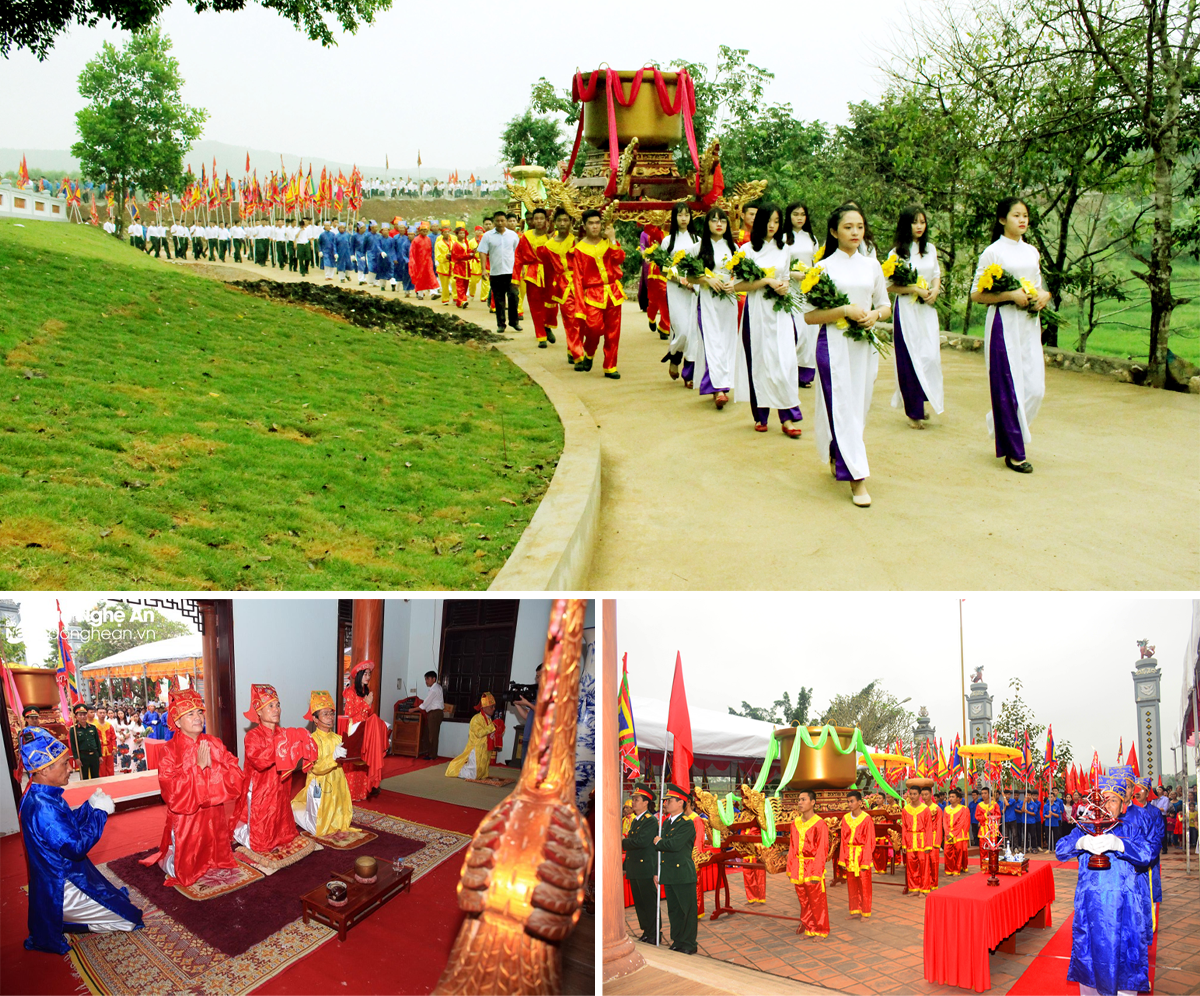 Lễ rước Vạc từ sân tổ chức lễ hội về Đền Làng Vạc và Lễ Đại tế tại đền. Ảnh tư liệu: Hoàng Thủy - Hồ Phương