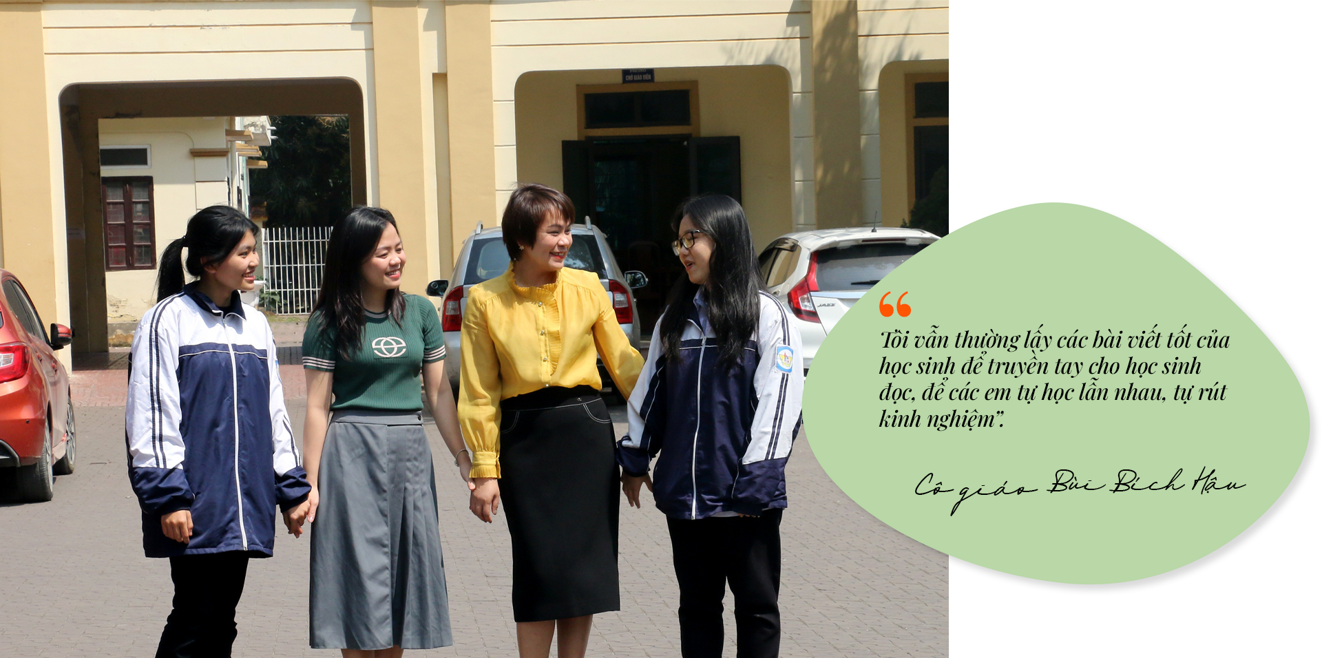 Cô giáo Bùi Bích Hậu (áo vàng) và các học sinh đạt giải Nhất tại Kỳ thi chọn học sinh giỏi quốc gia năm học 2022 - 2023.