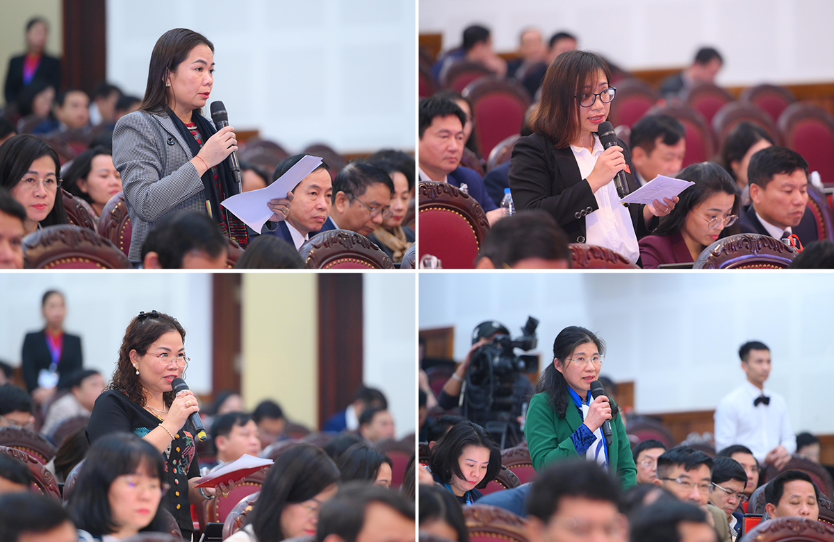 Các nữ đại biểu HĐND tỉnh chất vấn tại kỳ họp thứ 11, HĐND tỉnh Nghệ An khóa XVIII. Ảnh: Thành Cường