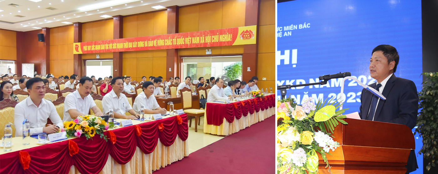 Ông Bành Hồng Hiển - Giám đốc Công ty Điện lực Nghệ An phát biểu tại hội nghị khách hàng năm 2023.