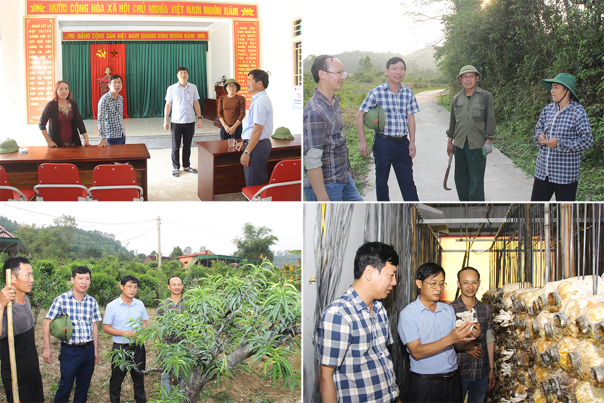 Lãnh đạo xã Hưng Yên Nam trao đổi với người dân về xây dựng nông thôn mới; kiểm tra đánh giá hiệu quả mô hình trồng đào cảnh và làm nấm ở địa phương.